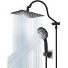 imageHibbent All Metal Shower Head 10 High Pressure Rainfall Shower HeadHandheld Showerhead Combo with 12 Adjustable Curved Shower Extension Arm 7Spray 71 Shower Hose Shower Head Holder ChromeMatte Black