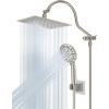 imageHibbent All Metal Shower Head 10 High Pressure Rainfall Shower HeadHandheld Showerhead Combo with 12 Adjustable Curved Shower Extension Arm 7Spray 71 Shower Hose Shower Head Holder ChromeBrushed Nickel