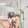 imageHibbent All Metal Shower Head 10 High Pressure Rainfall Shower HeadHandheld Showerhead Combo with 12 Adjustable Curved Shower Extension Arm 7Spray 71 Shower Hose Shower Head Holder ChromePolished Brass