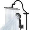 imageHibbent All Metal Shower Head 10 High Pressure Rainfall Shower HeadHandheld Showerhead Combo with 12 Adjustable Curved Shower Extension Arm 7Spray 71 Shower Hose Shower Head Holder ChromeMatte Black