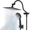 imageHibbent All Metal Shower Head 10 High Pressure Rainfall Shower HeadHandheld Showerhead Combo with 12 Adjustable Curved Shower Extension Arm 7Spray 71 Shower Hose Shower Head Holder ChromeOil Rubbed Bronze