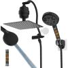 imageHibbent All Metal Shower Head 10 High Pressure Rainfall Shower HeadHandheld Showerhead Combo with 12 Adjustable Curved Shower Extension Arm 7Spray 71 Shower Hose Shower Head Holder ChromeMatte Black Finished