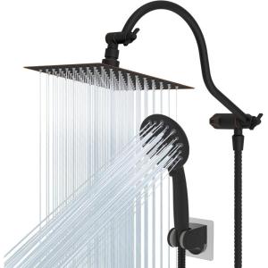 imageHibbent All Metal Shower Head 10 High Pressure Rainfall Shower HeadHandheld Showerhead Combo with 12 Adjustable Curved Shower Extension Arm 7Spray 71 Shower Hose Shower Head Holder ChromeOil Rubbed Bronze
