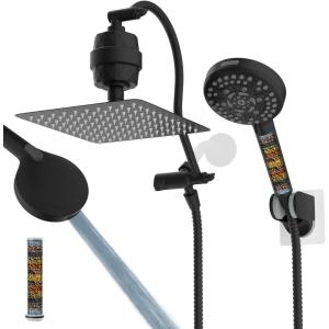 imageHibbent All Metal Shower Head 10 High Pressure Rainfall Shower HeadHandheld Showerhead Combo with 12 Adjustable Curved Shower Extension Arm 7Spray 71 Shower Hose Shower Head Holder ChromeMatte Black Finished