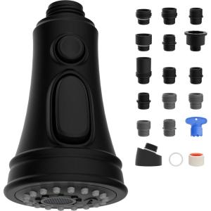 imageHibbent Kitchen Faucet Head Replacement with Pull Down Spray Head 3 Function Faucet Sprayer Nozzle  15 Adapters Compatible with Moen American Standard Delta Kohler  Brushed NickelMatte Black