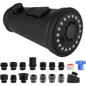 imageHibbent Kitchen Faucet Head Replacement with Pull Down Spray Head 3 Function Faucet Sprayer Nozzle  15 Adapters Compatible with Moen American Standard Delta Kohler  Brushed NickelMatte Black Finished
