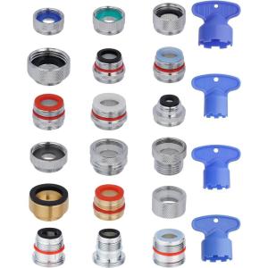 imageHibbent 18 Pieces Faucet Adapter Kit Brass Aerator Adapter Set for Faucet Tap with Removable Aerator to Connect Garden Hose Adapter for Faucet Sink  MaleFemale Chrome