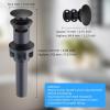 imageHibbent 2 Pack Universal Bathroom Sink Drain Stopper Pop Up Drain Strainer with Overflow Push and Seal Sink Plug with Basket for Lavatory Vanity Vessel AntiClogging Strainer Matte BlackMatte Black