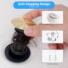 imageHibbent 2 Pack Universal Bathroom Sink Drain Stopper Pop Up Drain Strainer with Overflow Push and Seal Sink Plug with Basket for Lavatory Vanity Vessel AntiClogging Strainer Matte BlackBrushed Gold
