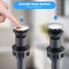 imageHibbent 2 Pack Universal Bathroom Sink Drain Stopper Pop Up Drain Strainer with Overflow Push and Seal Sink Plug with Basket for Lavatory Vanity Vessel AntiClogging Strainer Matte BlackChrome