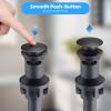 imageHibbent 2 Pack Universal Bathroom Sink Drain Stopper Pop Up Drain Strainer with Overflow Push and Seal Sink Plug with Basket for Lavatory Vanity Vessel AntiClogging Strainer Matte BlackMatte Black