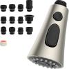 imageHibbent Pull Down Kitchen Faucet Head Replacement 3Function Kitchen Faucet Head Sink Spray Nozzle with 12 Adapters Compatible with Moen American Standard Delta Kohler Faucets Brushed NickelBrushed Nickel