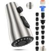 imageHibbent Pull Down Kitchen Faucet Head Replacement 3Function Kitchen Faucet Head Sink Spray Nozzle with 12 Adapters Compatible with Moen American Standard Delta Kohler Faucets Brushed NickelBrushed Nickel Finished