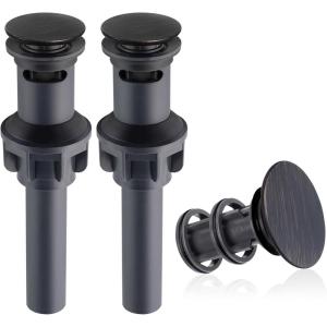 imageHibbent 2 Pack Universal Bathroom Sink Drain Stopper Pop Up Drain Strainer with Overflow Push and Seal Sink Plug with Basket for Lavatory Vanity Vessel AntiClogging Strainer Matte BlackOilrubbed Bronze