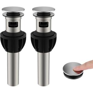 imageHibbent 2 Pack Universal Bathroom Sink Drain Stopper Pop Up Drain Strainer with Overflow Push and Seal Sink Plug with Basket for Lavatory Vanity Vessel AntiClogging Strainer Matte BlackChrome Finish