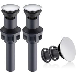 imageHibbent 2 Pack Universal Bathroom Sink Drain Stopper Pop Up Drain Strainer with Overflow Push and Seal Sink Plug with Basket for Lavatory Vanity Vessel AntiClogging Strainer Matte BlackChrome