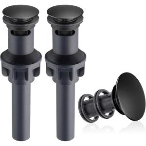imageHibbent 2 Pack Universal Bathroom Sink Drain Stopper Pop Up Drain Strainer with Overflow Push and Seal Sink Plug with Basket for Lavatory Vanity Vessel AntiClogging Strainer Matte BlackMatte Black