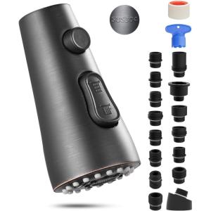 imageHibbent Pull Down Kitchen Faucet Head Replacement 3Function Kitchen Faucet Head Sink Spray Nozzle with 12 Adapters Compatible with Moen American Standard Delta Kohler Faucets Brushed NickelOilRubbed Bronze Finished