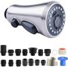 imageHibbent Pull Down Kitchen Faucet Head Replacement 3Function Kitchen Sink Spray Nozzle with 15 Adapters Compatible with Moen American Standard Delta Kohler Faucets Chrome Shiny SilverBrushed Nickel