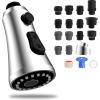 imageHibbent Pull Down Kitchen Faucet Head Replacement 3Function Kitchen Sink Spray Nozzle with 15 Adapters Compatible with Moen American Standard Delta Kohler Faucets Chrome Shiny SilverChrome