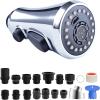 imageHibbent Pull Down Kitchen Faucet Head Replacement 3Function Kitchen Sink Spray Nozzle with 15 Adapters Compatible with Moen American Standard Delta Kohler Faucets Chrome Shiny SilverChrome