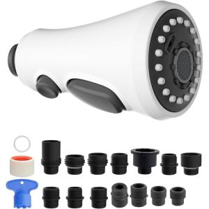imageHibbent Pull Down Kitchen Faucet Head Replacement 3Function Kitchen Sink Spray Nozzle with 15 Adapters Compatible with Moen American Standard Delta Kohler Faucets Chrome Shiny SilverWhite