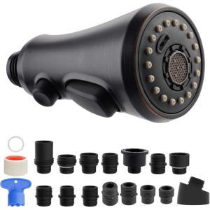 imageHibbent Pull Down Kitchen Faucet Head Replacement 3Function Kitchen Sink Spray Nozzle with 15 Adapters Compatible with Moen American Standard Delta Kohler Faucets Chrome Shiny SilverOil Rubbed Bronze