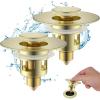 imageHibbent All Metal Universal Bathroom Sink Stopper for 1123 Basin Pop Up Sink Drain Strainer Brass Bullet Core Push Type Stopper Stainless Steel Anti Clogging Drain Filter ChromeBrushed Gold