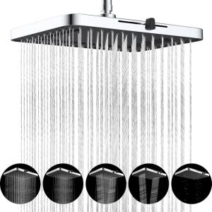 imageHibbent 5 Spray Modes Shower Head 13 High Pressure Rain Shower Head Large Rainfall Showerhead for Bathroom High Flow Waterfall Fixed Showerheads with Adjustable Swivel Ball Joint ChromeChrome