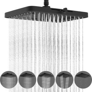 imageHibbent 5 Spray Modes Shower Head 13 High Pressure Rain Shower Head Large Rainfall Showerhead for Bathroom High Flow Waterfall Fixed Showerheads with Adjustable Swivel Ball Joint ChromeMatte Black