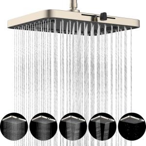 imageHibbent 5 Spray Modes Shower Head 13 High Pressure Rain Shower Head Large Rainfall Showerhead for Bathroom High Flow Waterfall Fixed Showerheads with Adjustable Swivel Ball Joint ChromeBrushed Nickel