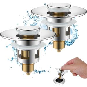 imageHibbent All Metal Universal Bathroom Sink Stopper for 1123 Basin Pop Up Sink Drain Strainer Brass Bullet Core Push Type Stopper Stainless Steel Anti Clogging Drain Filter ChromeChrome Finish