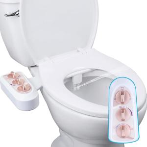 imageHibbent Bidet Attachment for Toilet Self Cleaning Dual Nozzle Hot ampamp Cold Water Spray NonElectric Mechanical Bidet Toilet Seat for Rear or Female Washing Sanitizing Adjustable Water Pressure WhiteRose Gold