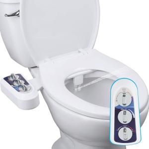 imageHibbent Bidet Attachment for Toilet Self Cleaning Dual Nozzle Hot ampamp Cold Water Spray NonElectric Mechanical Bidet Toilet Seat for Rear or Female Washing Sanitizing Adjustable Water Pressure WhiteBlue