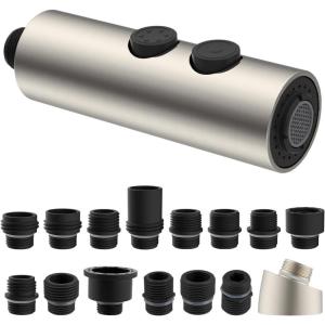 imageHibbent Metal Pull Down Kitchen Faucet Head Replacement with 15 Adapters Sink Spray Head 2 Function Spray Nozzle Compatible with Moen American Standard Delta Kohler Faucets Brushed NickelBrushed Nickel