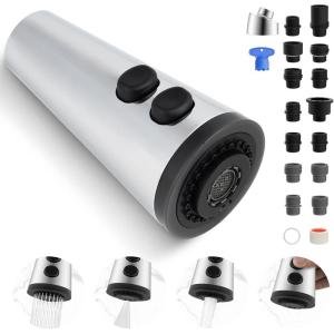 imageHibbent Pull Down Faucet Head Replacement 4Function Kitchen Sink Spray Nozzle Replacement with 15 Adapters Compatible with Moen American Standard Delta Kohler Faucets Brushed NickelChrome