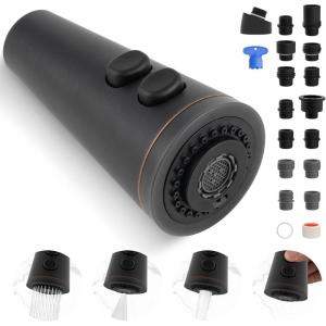 imageHibbent Pull Down Faucet Head Replacement 4Function Kitchen Sink Spray Nozzle Replacement with 15 Adapters Compatible with Moen American Standard Delta Kohler Faucets Brushed NickelOil Rubbed Bronze
