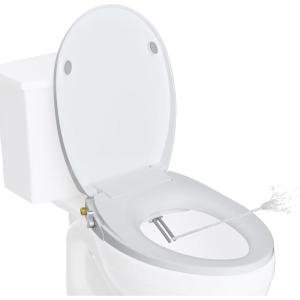 imageHibbent Round Bidet Toilet Seat with Slow Close NonElectric Bidet Attachment for Toilet Seat with Dual Nozzle Bidet Sprayer with Adjustable SelfCleaning Nozzles Brass T AdapterRound
