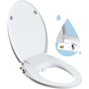 imageHibbent Round Bidet Toilet Seat with Slow Close NonElectric Bidet Attachment for Toilet Seat with Dual Nozzle Bidet Sprayer with Adjustable SelfCleaning Nozzles Brass T AdapterElongated