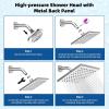 imageHibbent Thickness Metal Rain Shower Head 10 Inch High Pressure Rainfall Shower Head Square Large Bathroom Waterfall Shower Heads High Flow Fixed Showerheads with Adjustable Brass Ball Joint ChromeChrome