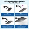 imageHibbent Thickness Metal Rain Shower Head 10 Inch High Pressure Rainfall Shower Head Square Large Bathroom Waterfall Shower Heads High Flow Fixed Showerheads with Adjustable Brass Ball Joint ChromeMatte Black