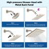 imageHibbent Thickness Metal Rain Shower Head 10 Inch High Pressure Rainfall Shower Head Square Large Bathroom Waterfall Shower Heads High Flow Fixed Showerheads with Adjustable Brass Ball Joint ChromeBrushed Nickel