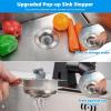 imageHibbent Upgraded 3 in 1 Kitchen Sink Drain Strainer and Stopper Combo Stainless Steel Metal Pop Up Sink Stopper AntiClogging Basket with Foldable Handle for US Standard 312 Inch DrainSUS304 Drain Part with 3 SUS304 Strainers
