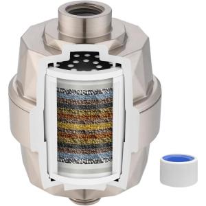 imageHibbent Shower Filter for Hard Water High Output Shower Head Filter to Remove Chlorine and Fluoride 20 Stage Showerhead Filter with Vitamin C Reduces Dry Itchy Skin and Eczema ChromeBrushed Nickel