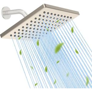 imageHibbent Thickness Metal Rain Shower Head 10 Inch High Pressure Rainfall Shower Head Square Large Bathroom Waterfall Shower Heads High Flow Fixed Showerheads with Adjustable Brass Ball Joint ChromeBrushed Nickel