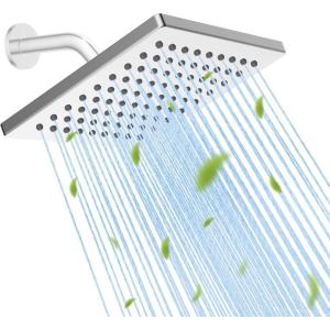 imageHibbent Thickness Metal Rain Shower Head 10 Inch High Pressure Rainfall Shower Head Square Large Bathroom Waterfall Shower Heads High Flow Fixed Showerheads with Adjustable Brass Ball Joint ChromeChrome