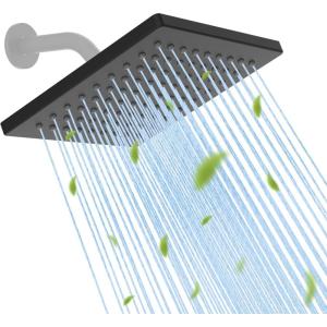 imageHibbent Thickness Metal Rain Shower Head 10 Inch High Pressure Rainfall Shower Head Square Large Bathroom Waterfall Shower Heads High Flow Fixed Showerheads with Adjustable Brass Ball Joint ChromeMatte Black