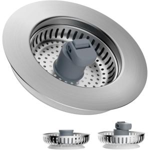 imageHibbent Upgraded 3 in 1 Kitchen Sink Drain Strainer and Stopper Combo Stainless Steel Metal Pop Up Sink Stopper AntiClogging Basket with Foldable Handle for US Standard 312 Inch DrainSUS304 Drain Part with 3 SUS304 Strainers