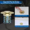 imageHibbent 2 Pack 3 in 1 Bathroom Sink Drain Strainer Universal Pop Up Stopper with Removable Stainless Steel Filter Basket Hair Catcher Sink Plug for 11236 Basin Brass Bullet Core ChromeBrushed Gold