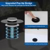 imageHibbent 2 Pack 3 in 1 Bathroom Sink Drain Strainer Universal Pop Up Stopper with Removable Stainless Steel Filter Basket Hair Catcher Sink Plug for 11236 Basin Brass Bullet Core ChromeMatte Black
